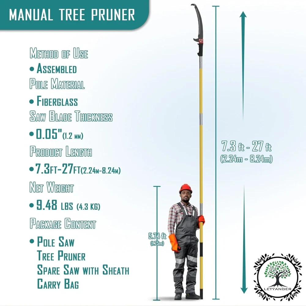 Pole Saws for Tree Trimming, 7.3-27 ft Extendable Tree Trimmers Long Handle