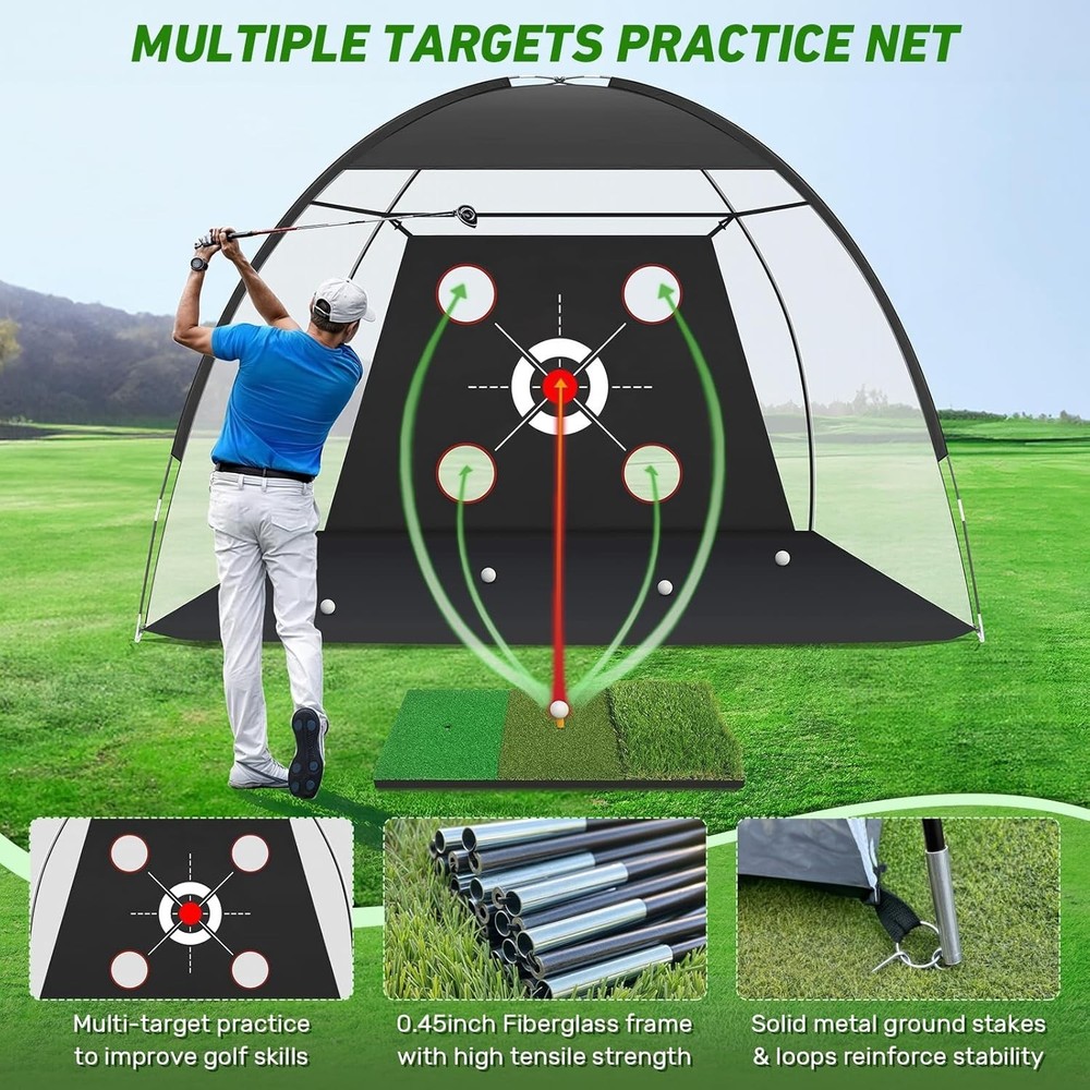 Golf Net, 10x7FT with Golf Practice Mat, Hitting Aid Nets for Backyard Driving C