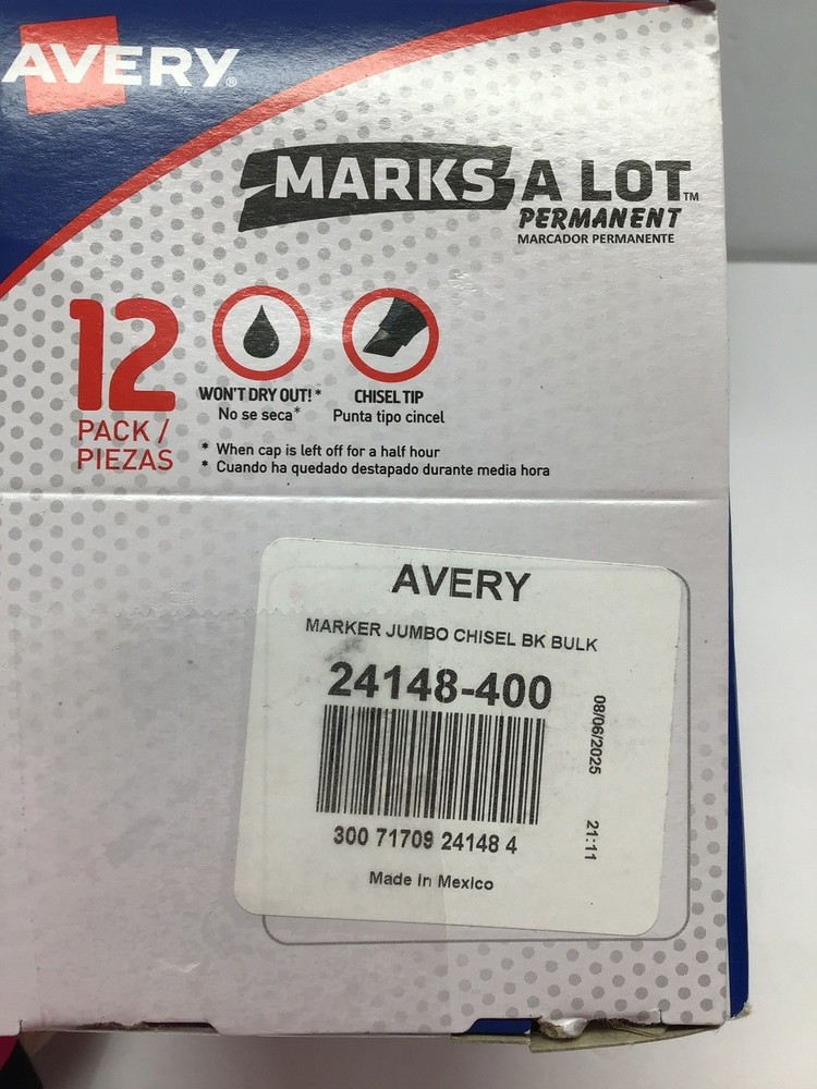 Avery Large Permanent Marker Marks A Lot Three boxes 36 Total Chisel Tip Black