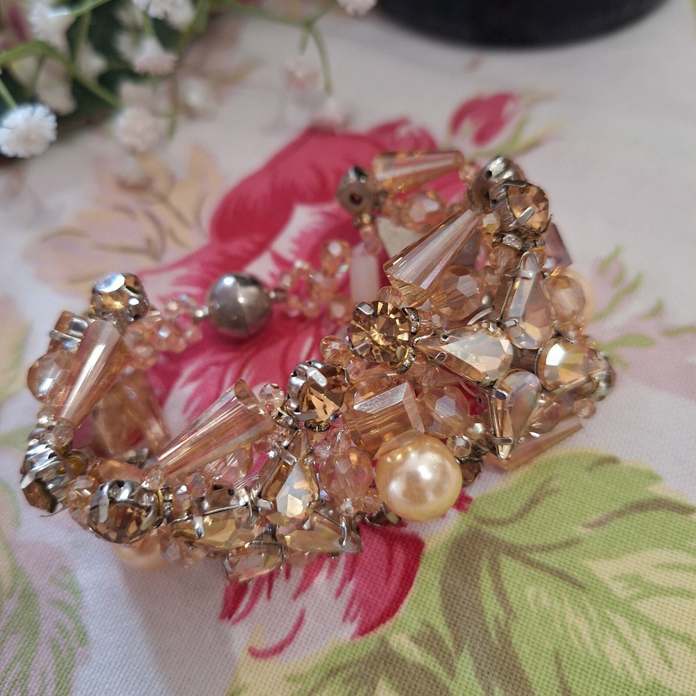 Fabulous statement crystal drop Earrings & complementary Bracelet, bronze tones