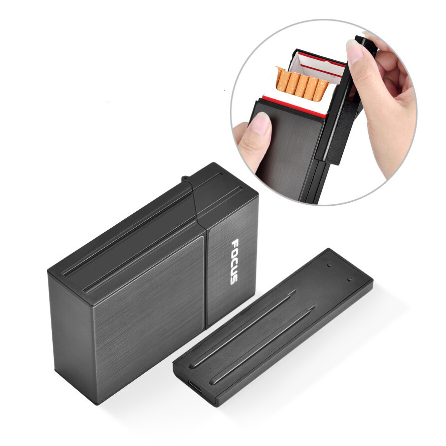 Cigarette Case with Lighter Holder for 20 Cigarettes Windproof USB Rechargeable