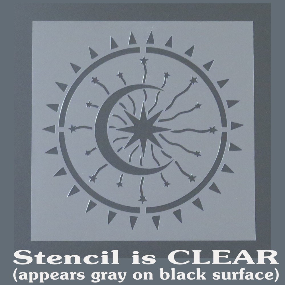 12 X 12 Celestial Sun and Moon w Exploding Star STENCIL Template/Cosmic/Crafting