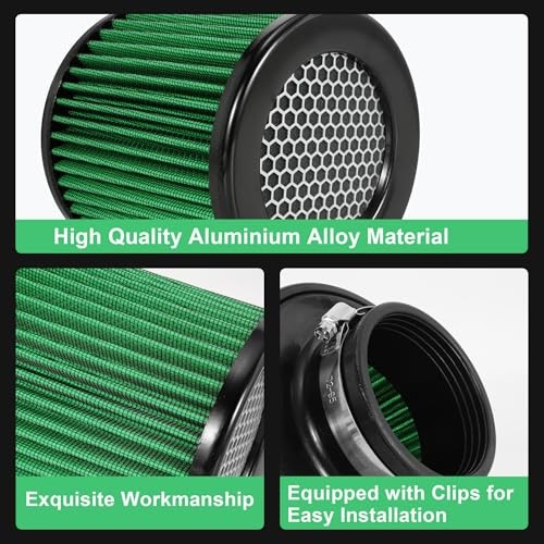 Cold Air Intake Filter High Performance Washable Filter Clamp-On Green