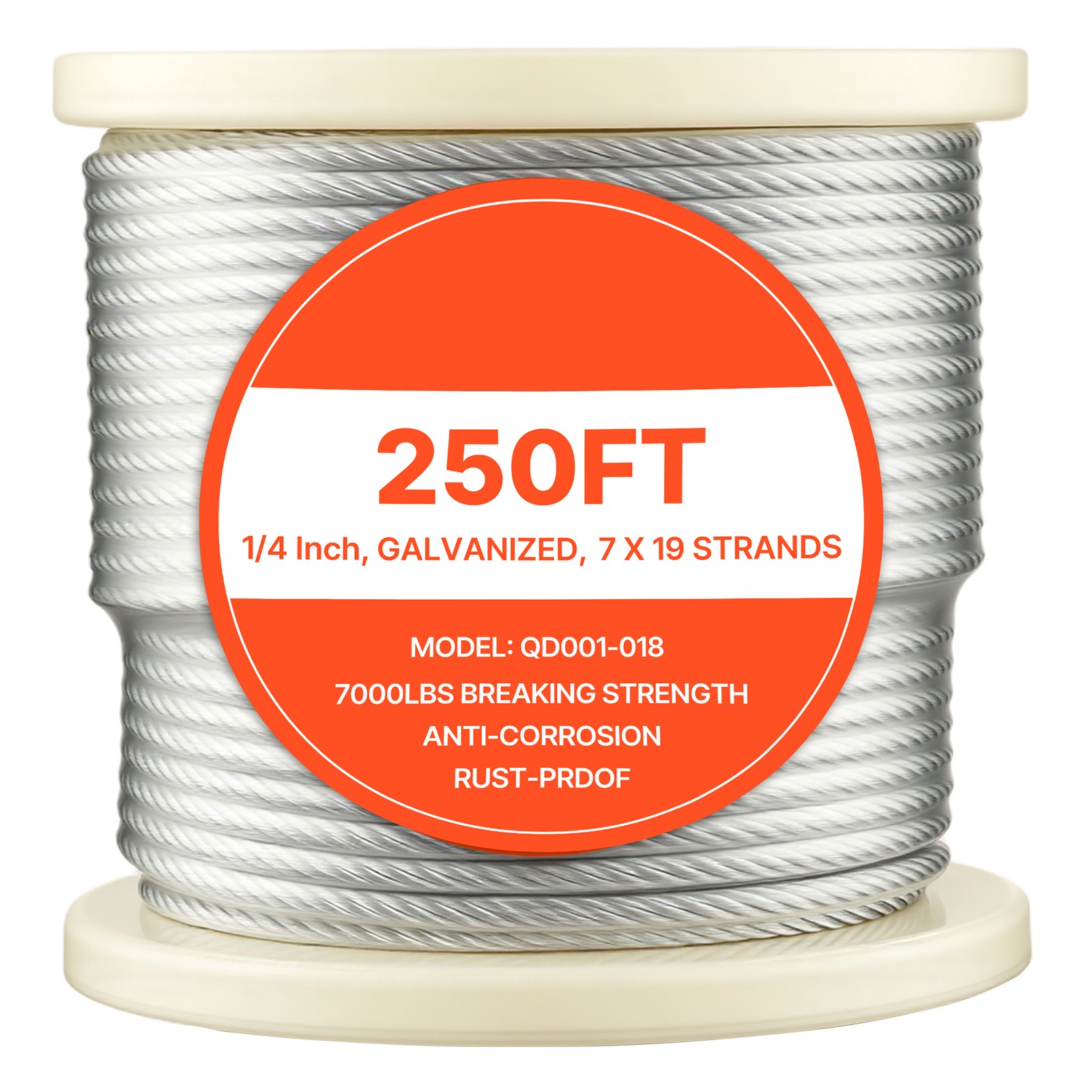 Uimoso Galvanized Carbon Steel Wire Rope 1/4 in 7x19, 250 ft Cable for Railing