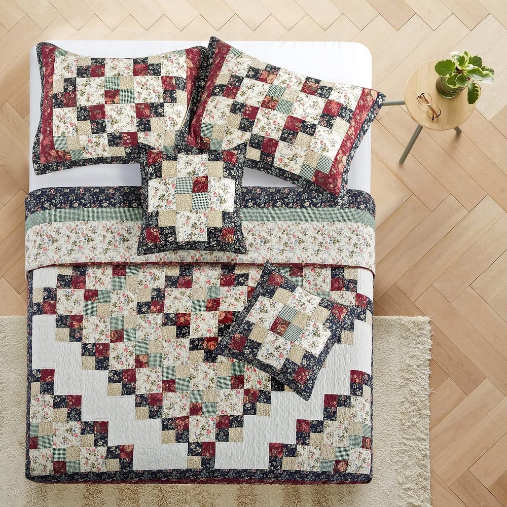 L'IRISDOM Patchwork Comforter King Size Quilt Bedding Set King, Flowerprint