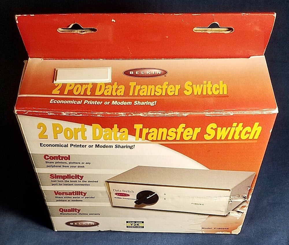 Belkin F1B024-E 2-Port Data Transfer Switch.  New Open Box.