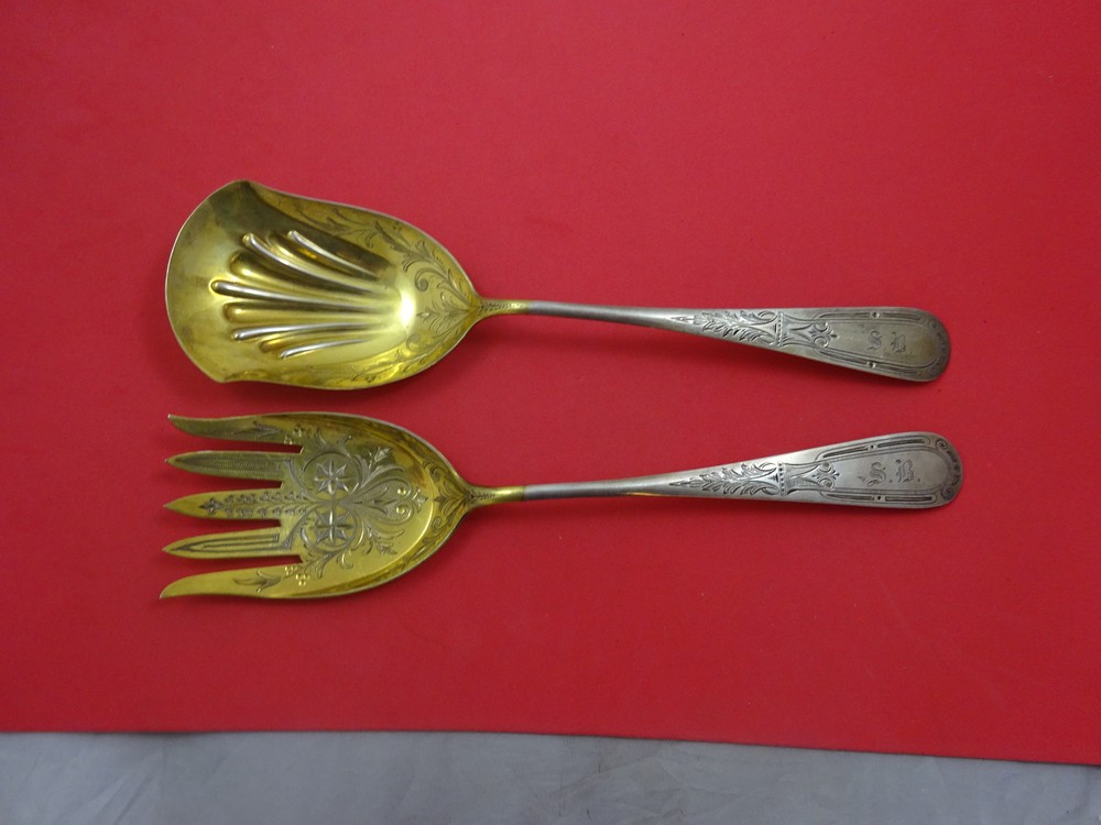 Unknown by Kirder & Biddle Sterling Silver Salad Serving Set Goldwashed Bc
