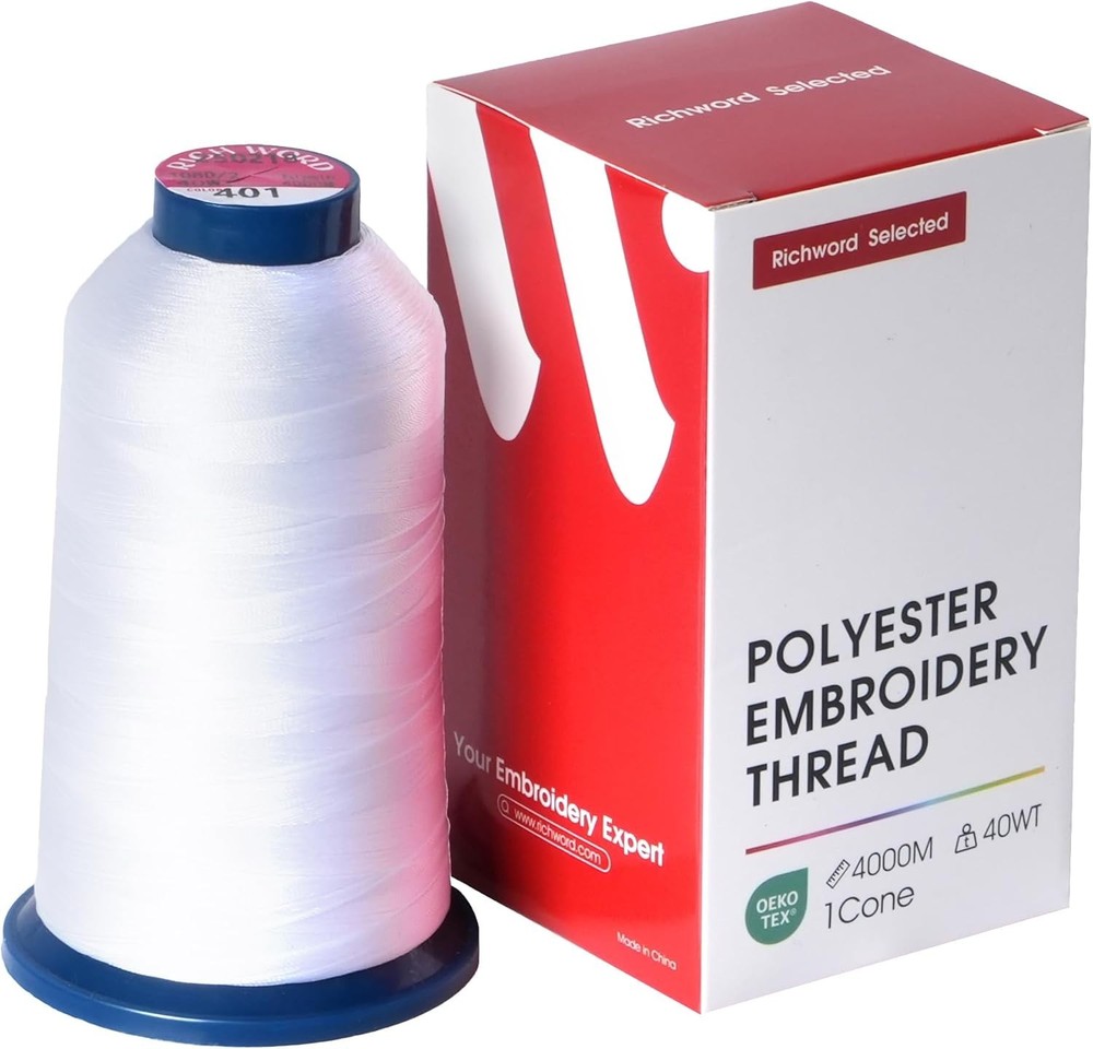 Embroidery Machine Thread Richword Selected White 4000M 40WT Polyester Embroi...