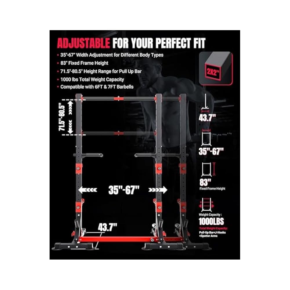Multi,Functional Power Rack with Dual,Pulley System, Adjustable Pull,Up Bar