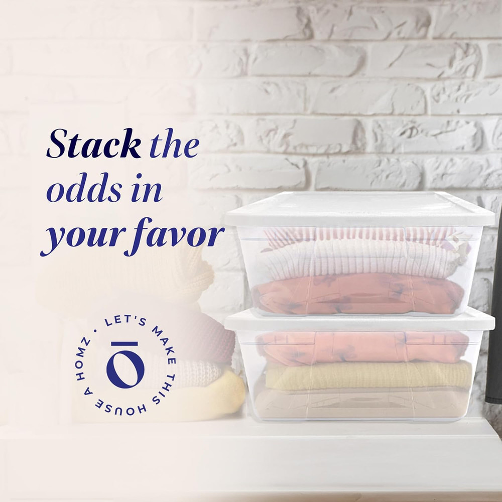 Large Clear Plastic Storage Bins with Lids, 41 Quart, 2-Pack, White