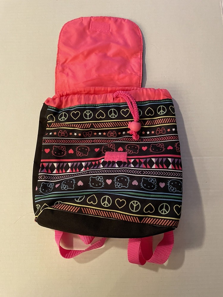 Hello Kitty Mini Backpack Pink Black Drawstring Adjustable Straps