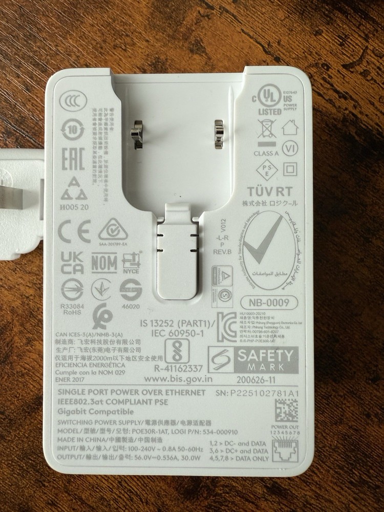 Logitech PoE Injector with Plug Set for Tap Meeting Room Touch Controller