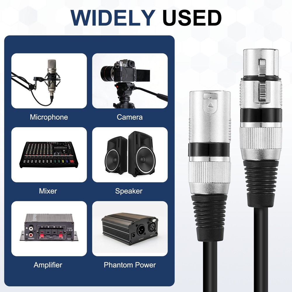 6 Pcs XLR Cables, 1.5 ft Microphone Cable for Live Recording Studios, Black
