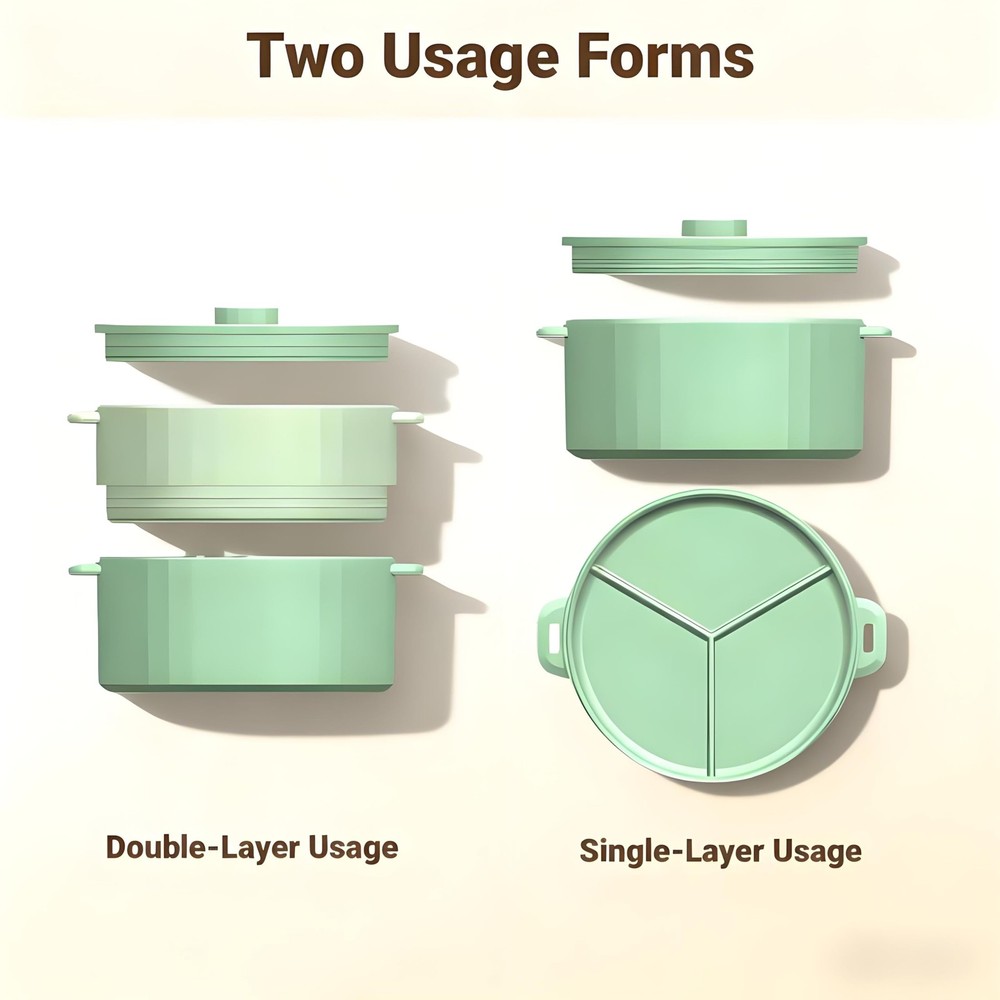 2-Tier Silicone Microwave Steamer, Divided Compartments with Lid, Stackable F...
