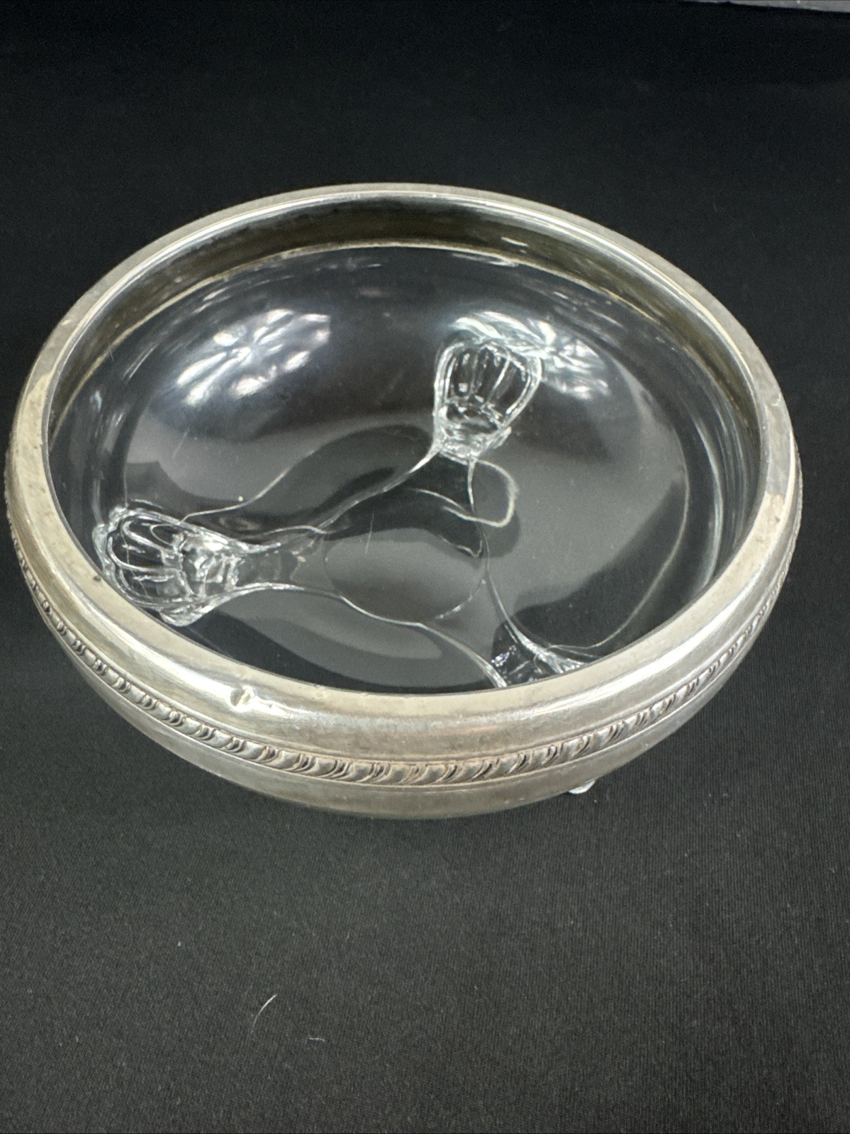 Weidlich Sterling 8319 Crystal 3 Footed Bowl 5.5” c1930s