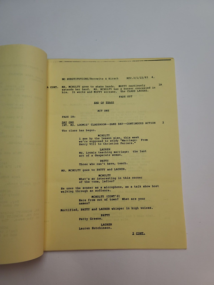 SQUARE PEGS / Andy Borowitz 1983 TV Script, Bill Murray "No Substitutions"