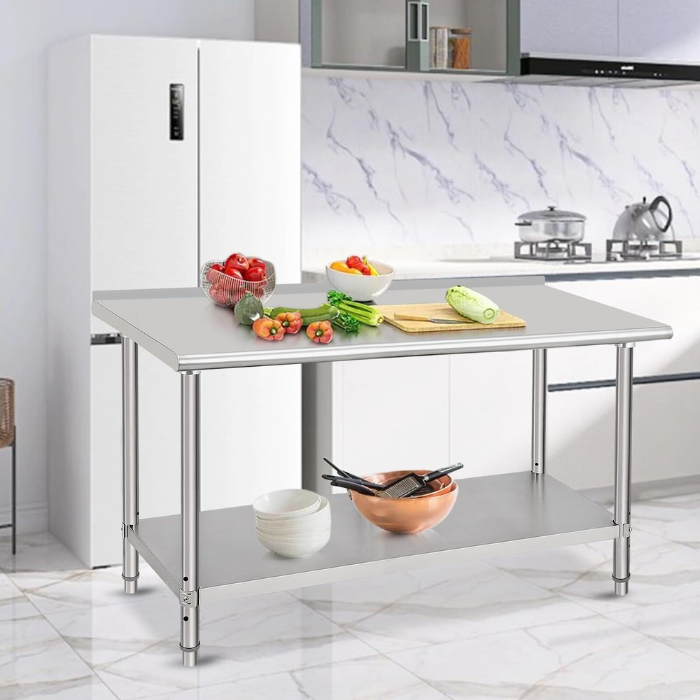 60"x24" Kitchen Prep Table Stainless Steel Work Table Undershelf with Backsplash