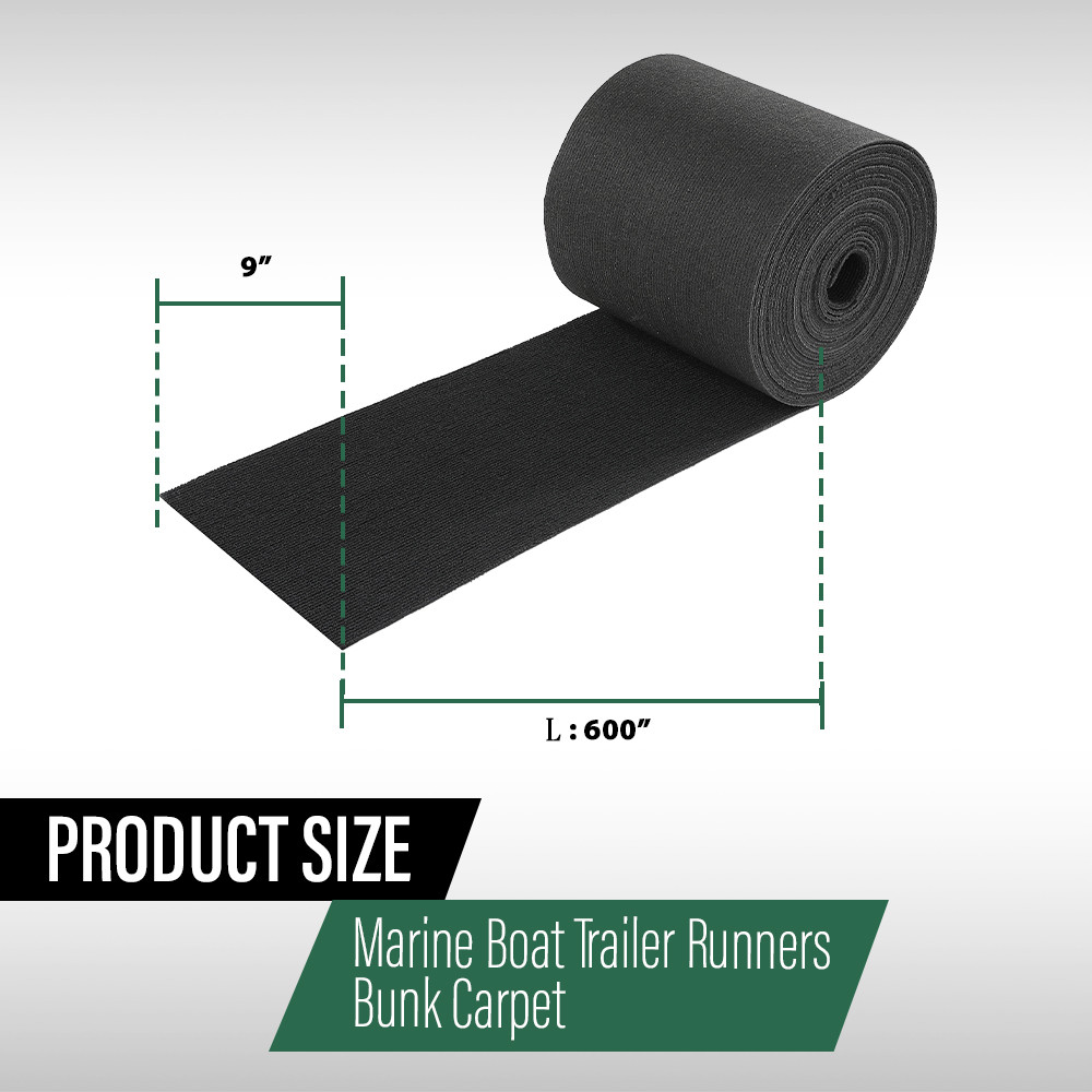 9" x 50' Ribbed Bunk Carpet / Marine Boat Trailer Runners / Outdoor - Black