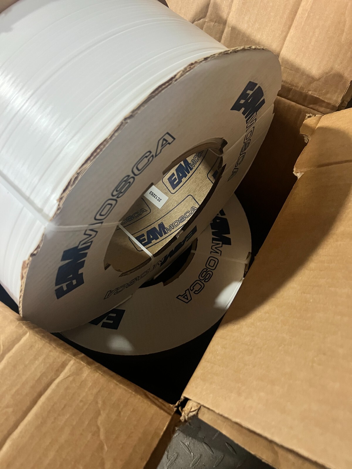 👀 2) NEW EAM MOSCA 5MM 24,000' 8x8 CORE MACHINE GRADE WHITE STRAPPING ST5 MMW