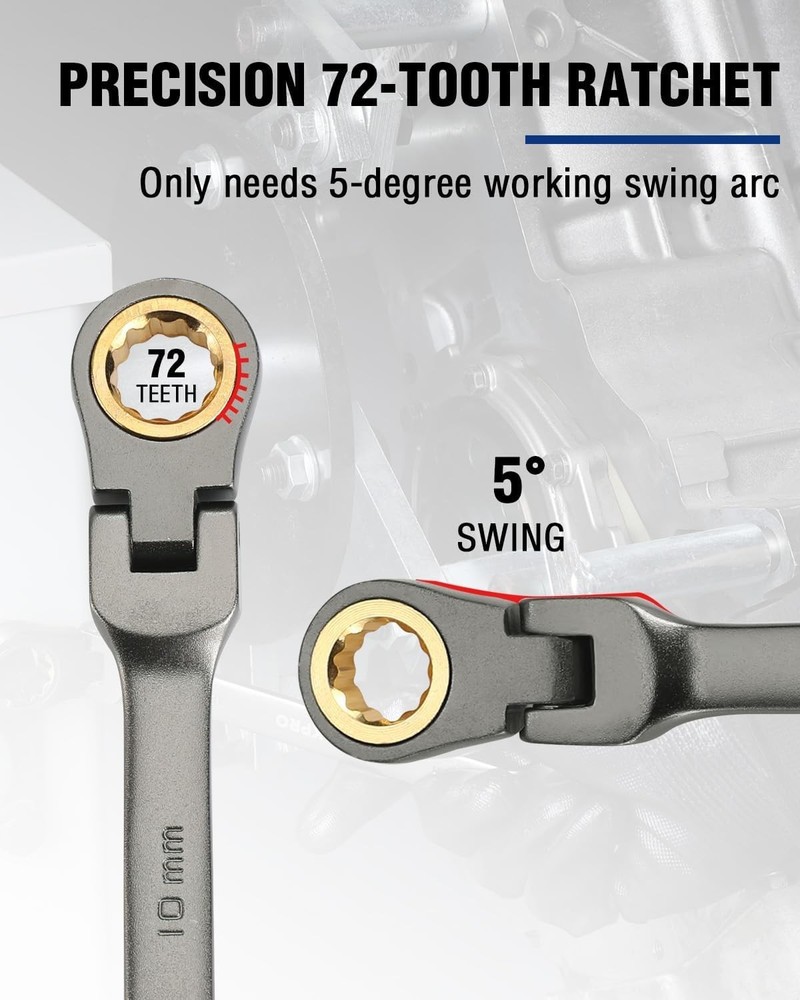 Versatile 10mm Ratcheting Wrench with 180-Degree Flex-Head Capabilities