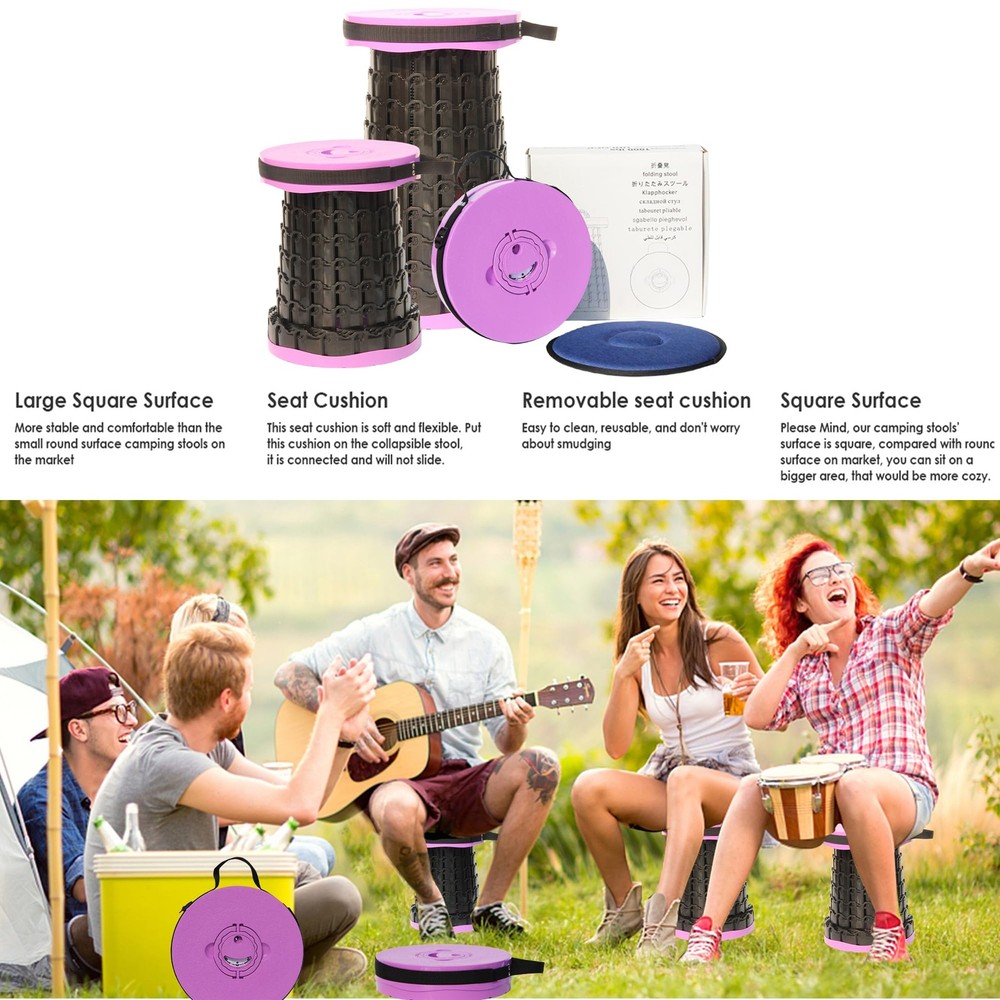 Upgraded Portable Collapsible Stool with Cushion,Telescoping Folding Stool fo...