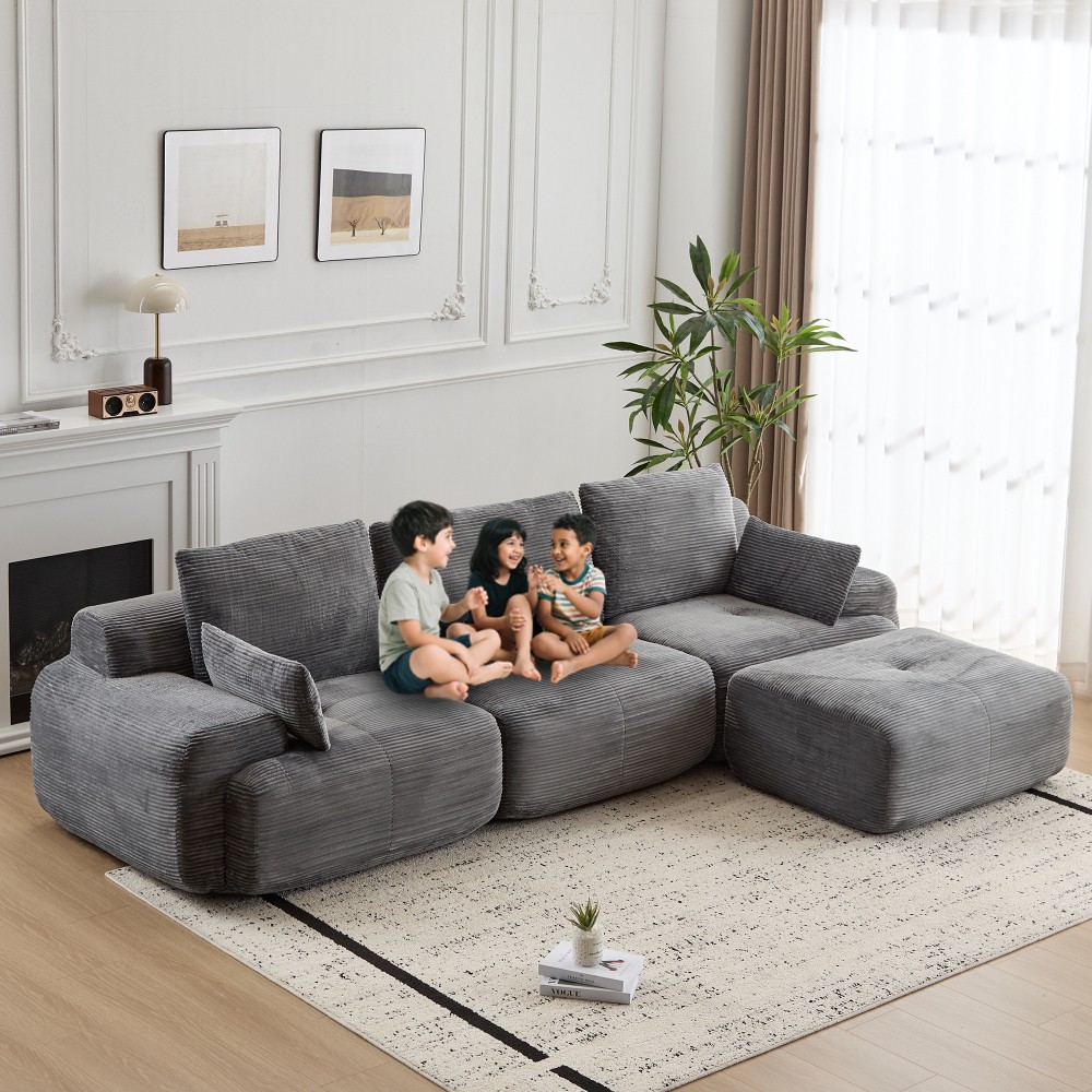 Large Modular Cloud Sofa w/ Memory Foam Corduroy Fabric Grey