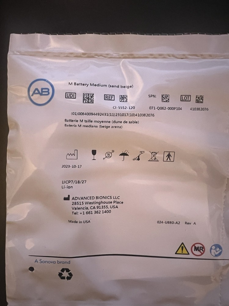 Advanced Bionics M Battery Medium Sand Beige - New/Unopened