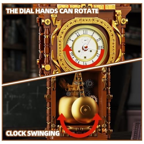 Retro Pendulum Clock Building Block Set - Real Clock Function, Mechanical Pendul