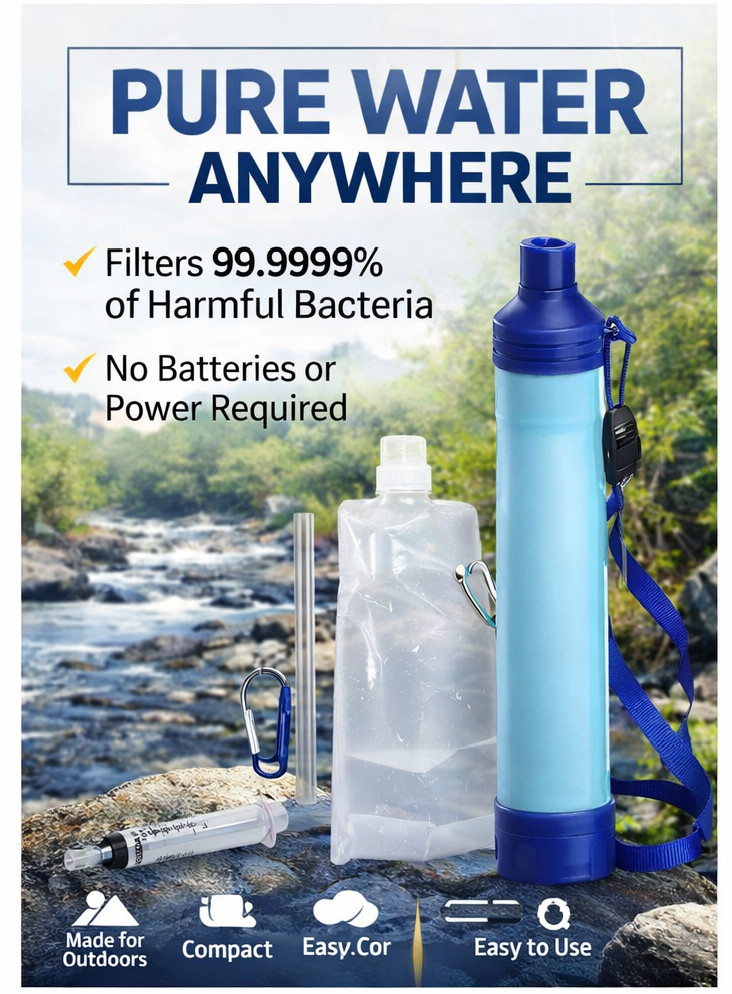 Emergency Water Filter Straw Survival Kit Prepper Disaster Ready Purifier