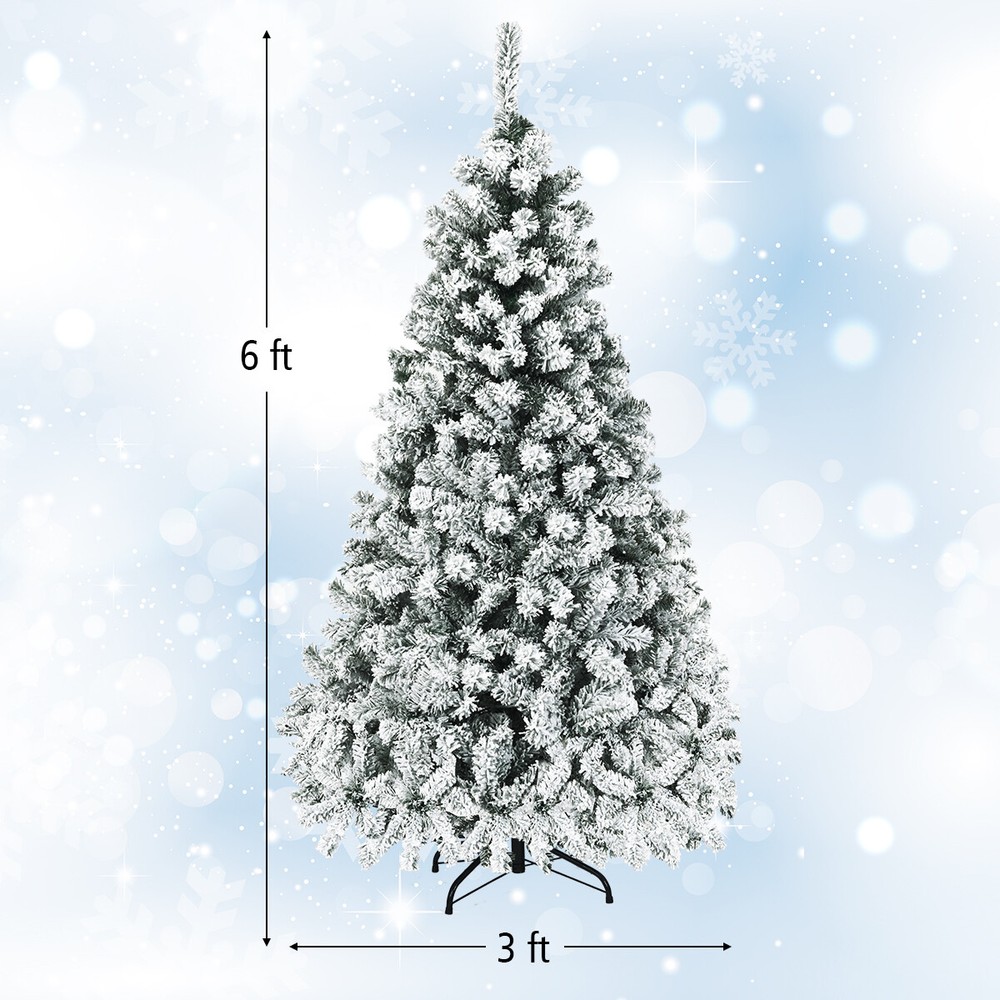 Topbuy Snow Flocked Christmas Tree Hinged Pine Tree with Solid Metal Stand