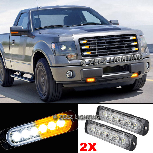 2X 6 LED Amber&White Emergency Hazard Warning Strobe Beacon Caution Light Bar#09