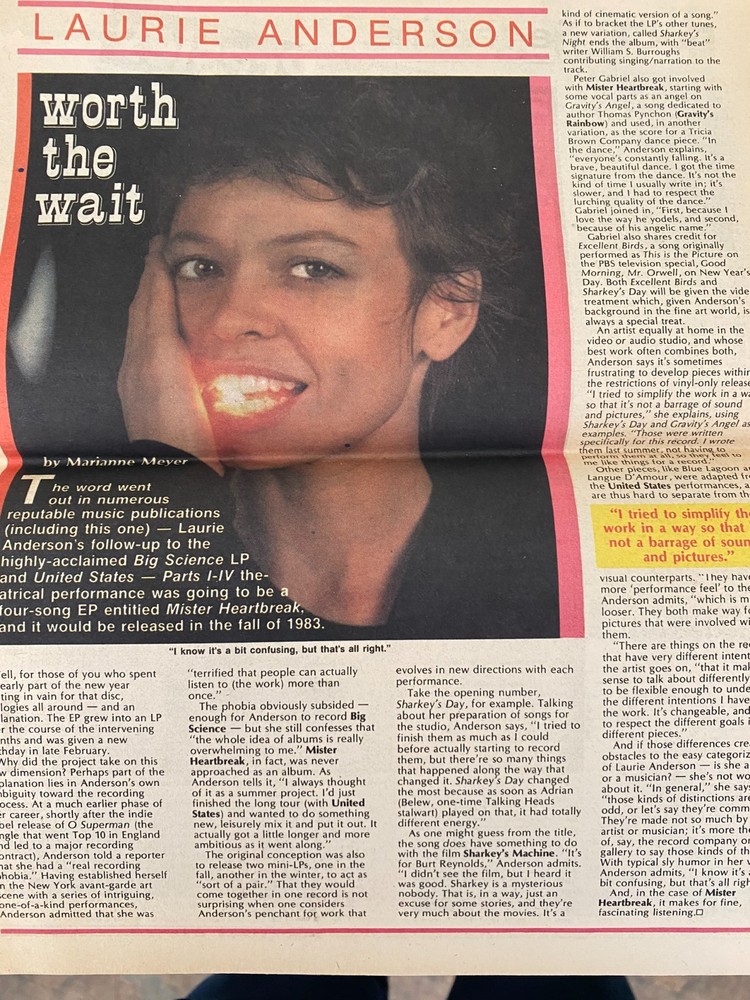 Laurie Anderson, Full Page Vintage Clipping