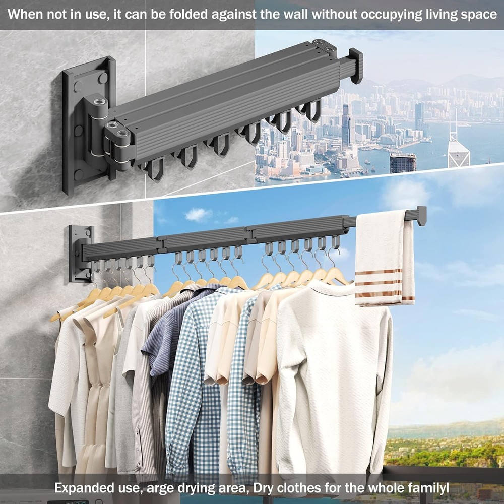 Wall Mounted Drying Rack - Foldable Retractable Laundry Hanger
