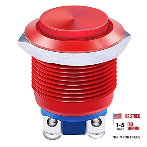 /19mm Waterproof Metal Shell Momentary Raised Top Push Button Switch Red