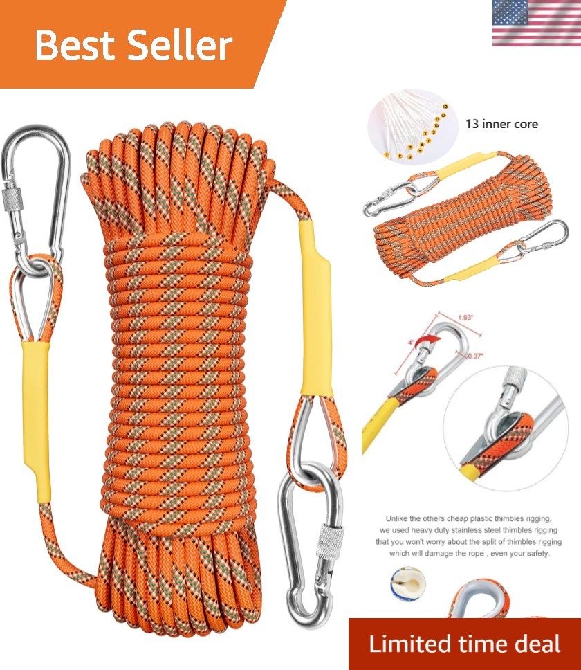 Durable 32ft Polyester Climbing Rope - Low Sliding Rate, High Strength 3300lbs