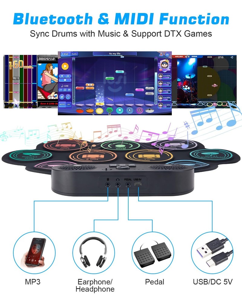 Anpro Electric Drum Set Bluetooth: 9 Pad 9 with Headphone Jack