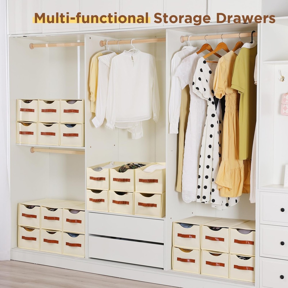 2 Pack Stackable Storage Drawers, Fabric Closet Organizers and Storage with H...