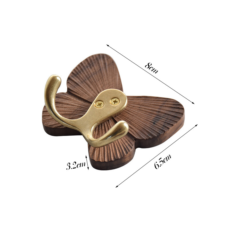 Butterfly Solid Wood Creative Walnut Traceless Adhesive Coat Door Clothes Hook.