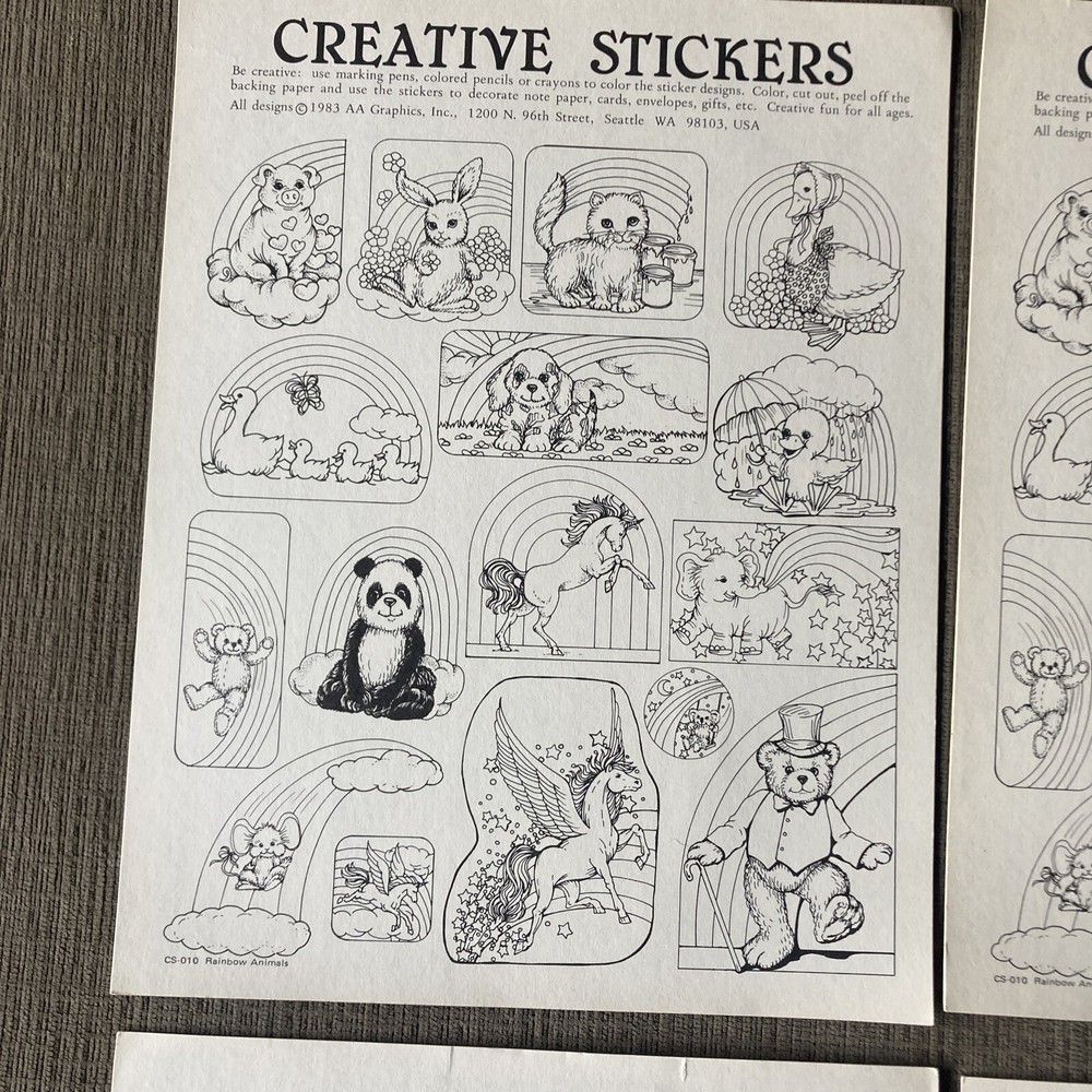 Vintage 1983 AA Graphics Creative Stickers Sheets- “Magic Horses” - Rainbow Anim