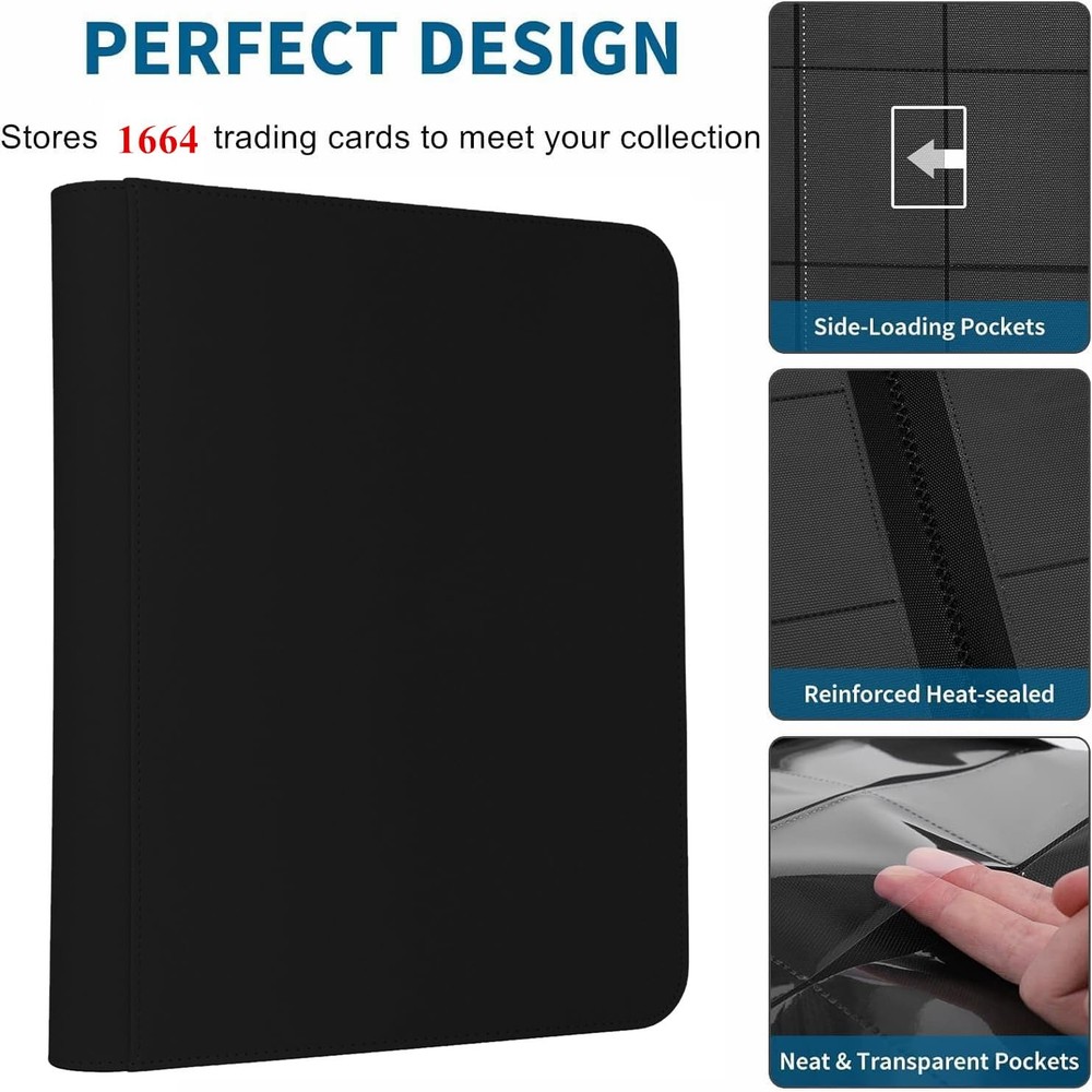 Premium 1664 Cards Capacity Binder, 16 Pocket Ringless Side-Loading Trading C...