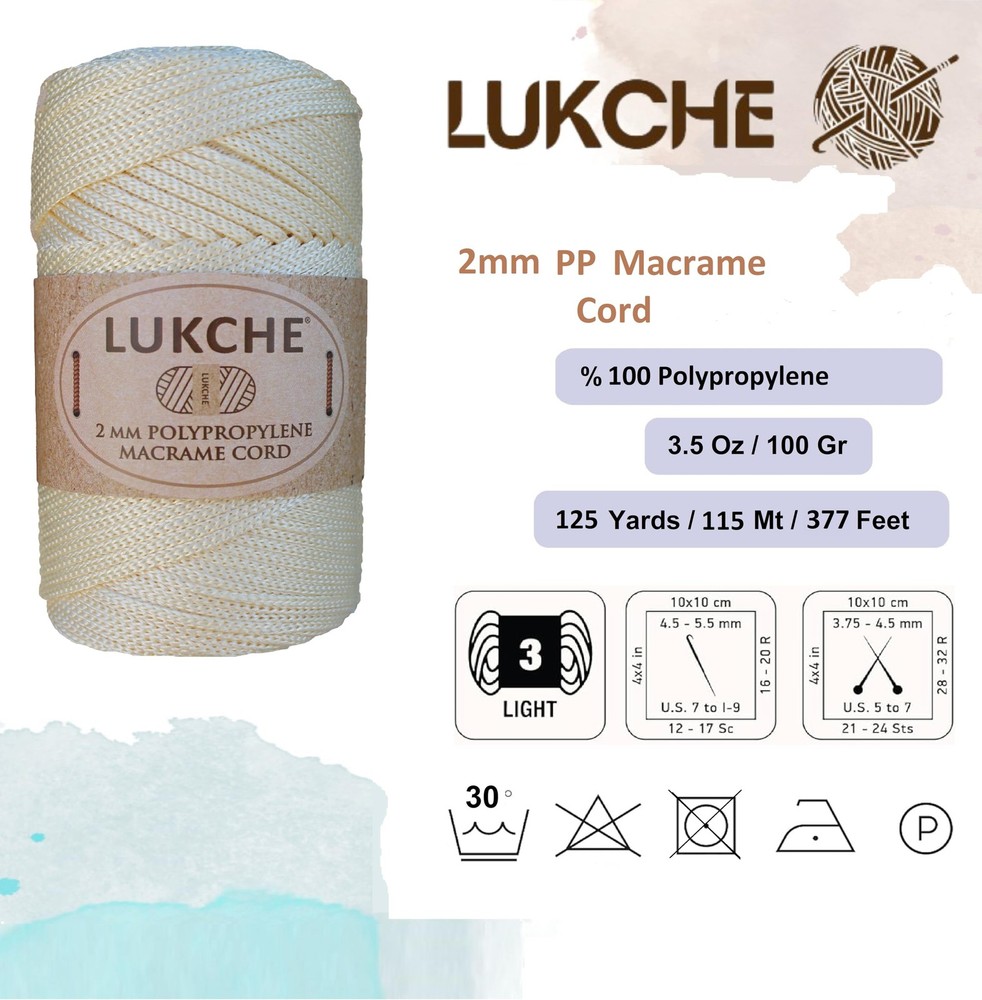 Polyester Macrame Cord 2mm x 125 Yards, 100 Polypropylene Premium Macrame Rop...