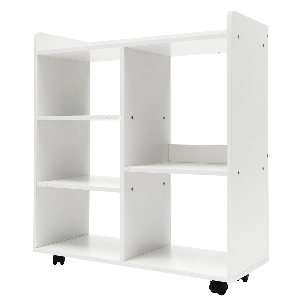 MDF Mobile Printer Stand Rolling Office Scaner Cart Storage Shelf Warm White