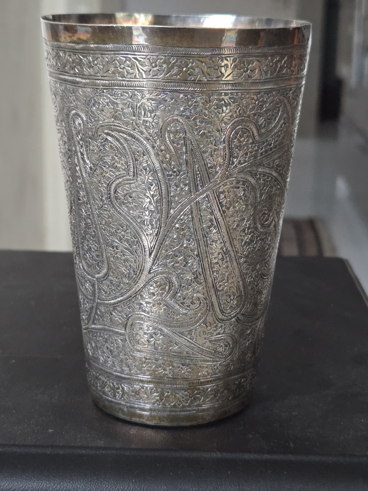 Large Antique Solid Silver India Kashmir Cup Paisley Design
