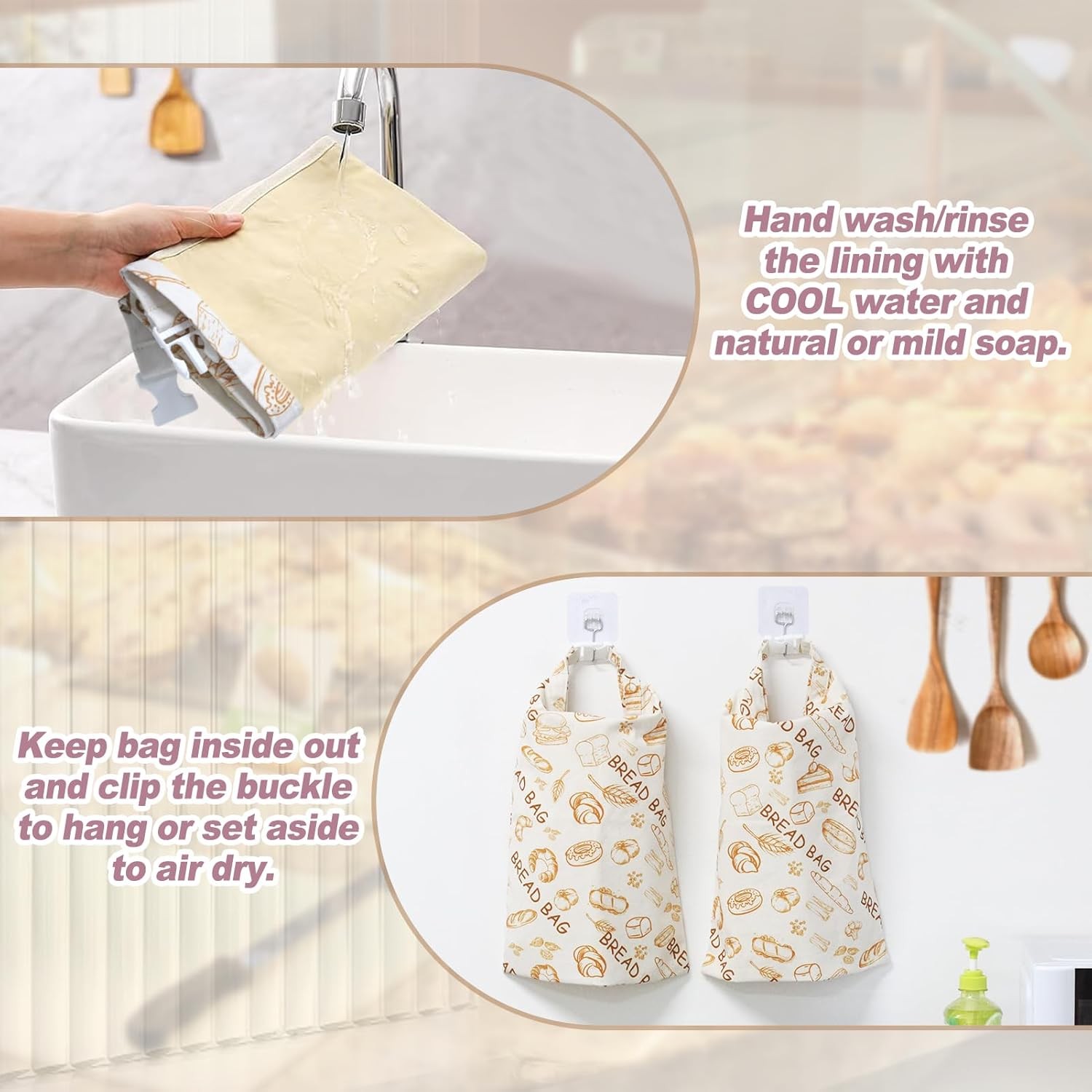 Removable Bread Bags for Homemade Bread, 2 Pack XL Beeswax Bread Bags for Sourdo