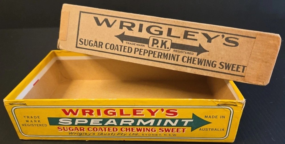 c1940s WRIGLEY'S PK Peppermint Bubble Gum Store DISPLAY BOX Empty #2 Sweet