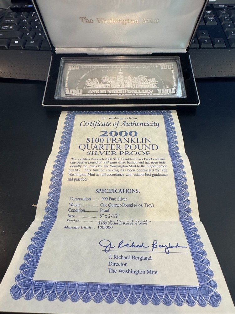 Washington Mint $100 Silver Proof Certificates - 3 Different Designs