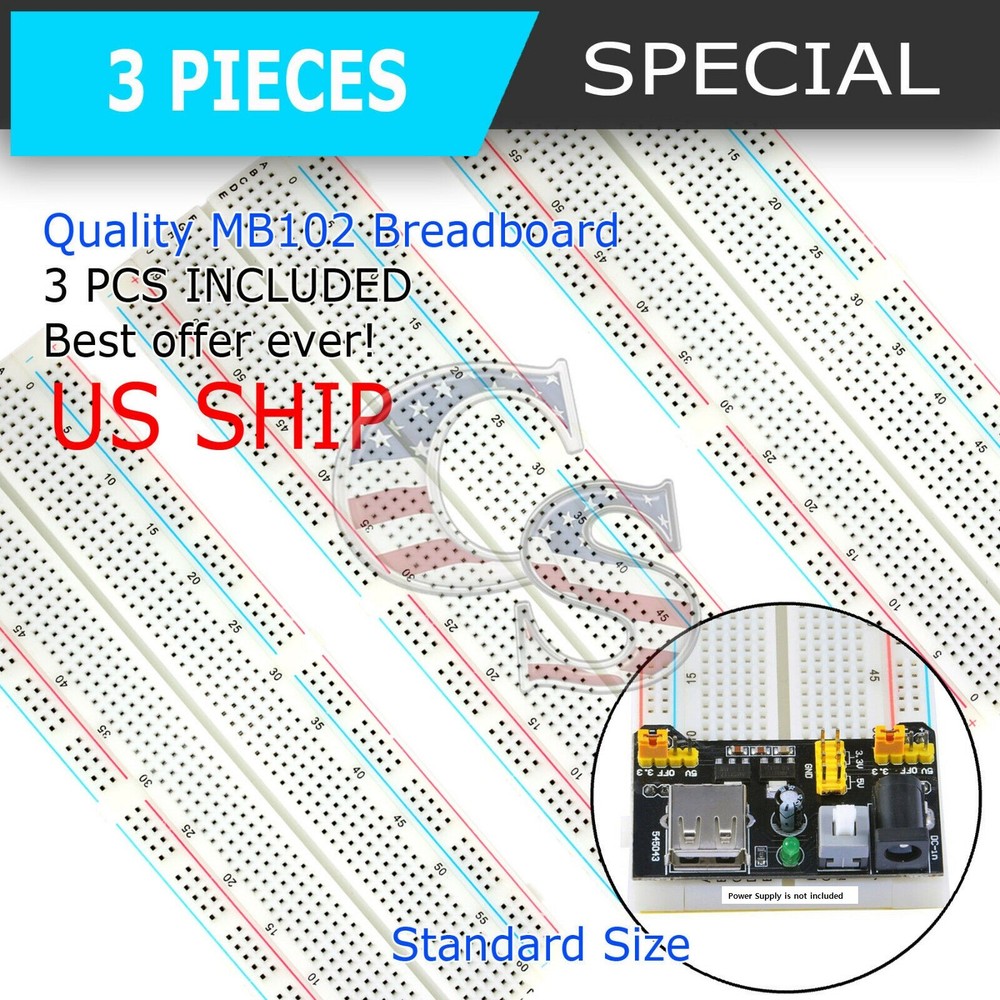3X MB-102 830 Point Prototype PCB Solderless Breadboard Protoboard