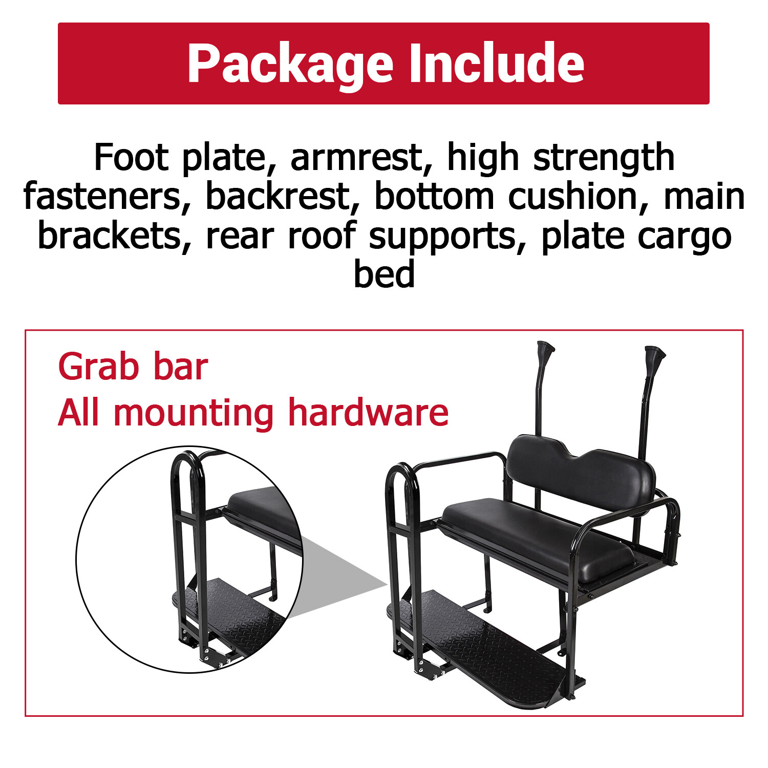 For Club Car Precedent Golf Cart Flip Folding Rear Back Seat Kit - Black Seats