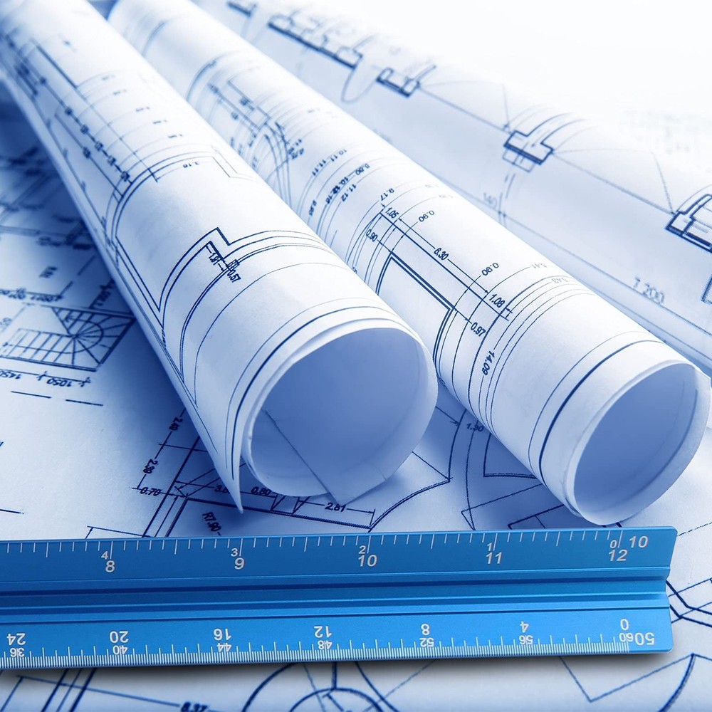 12 Inch Engineer Scale Ruler Aluminum Triangular Drafting Tool Imperial 6 Scales