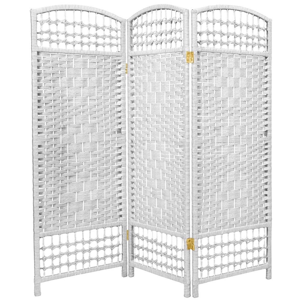 4 ft. Short Fiber Weave Folding Screen - White - 3 Panels